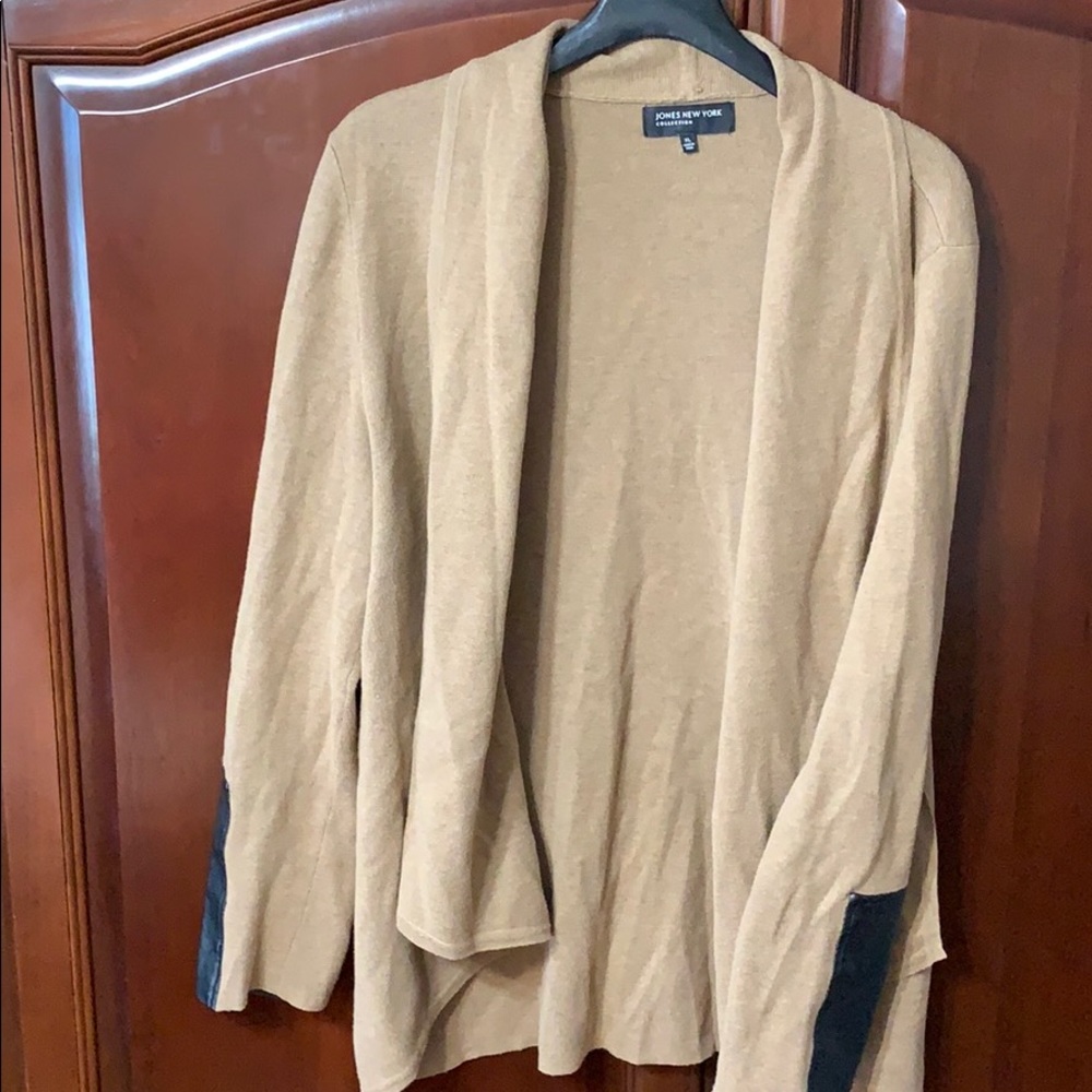 Jones NY Tan Sweater with Faux Leather